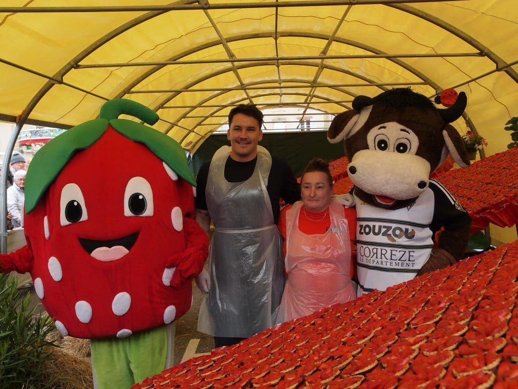 Local strawberries from the Dordogne region displayed at a French market