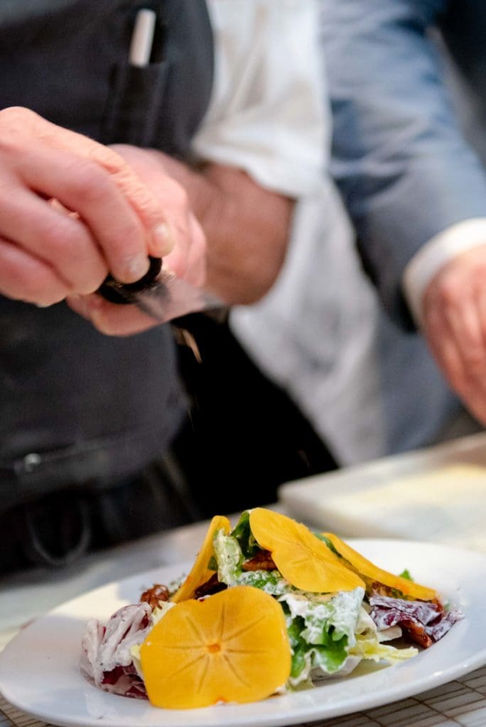 A beautifully plated dish of gourmet food.