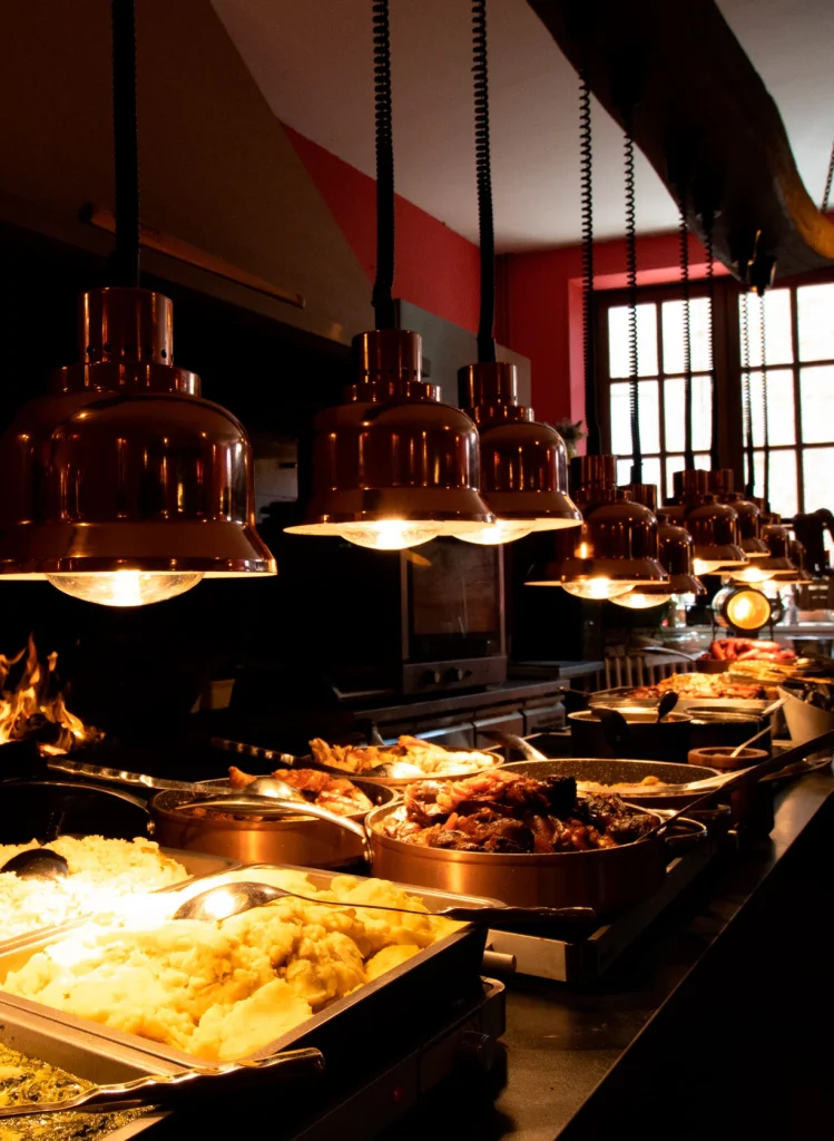 Buffet-style dishes at La Boca restaurant in Cénac, Dordogne